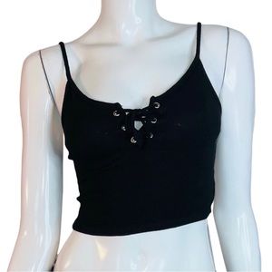 🤑 5/$25 Fashion Nova Laces up Front Spaghetti Strap Black Crop Top